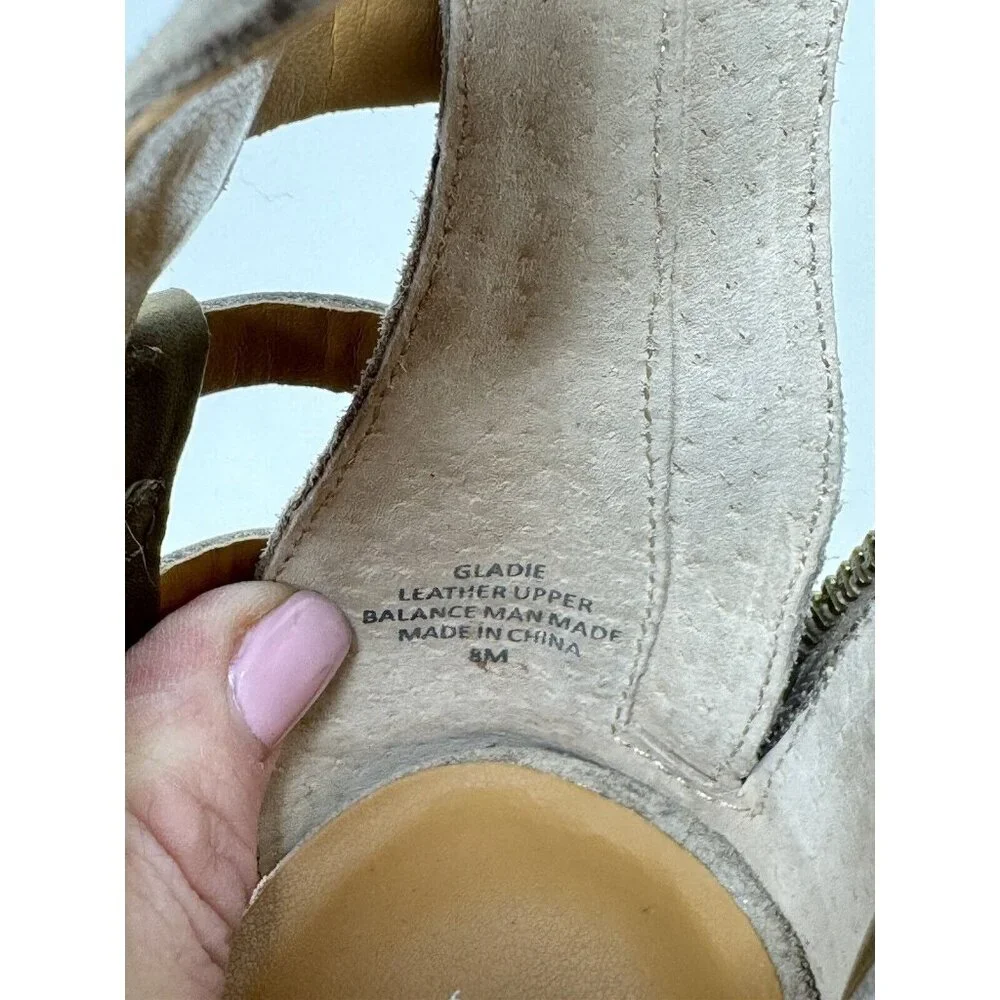 Levity Gladie Strappy Leather Stacked‎ Heel Taupe Gladiator Tan Ankle Mule 8